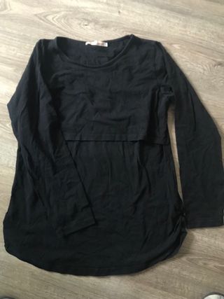 Camiseta Lactancia Embarazo Gris Manga Larga