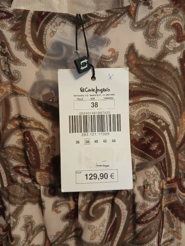 Vestido largo pedrería beige y marrón