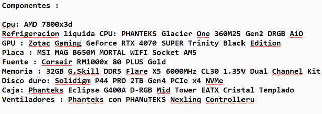 PC rtx 4070 super trinity amd 7800x3d gaming pc