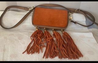 Bolso Parfois naranja y marrón con flecos