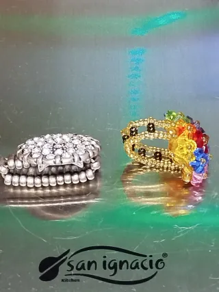 2 Anillos Estilo Vintage Multicolor y Plateado