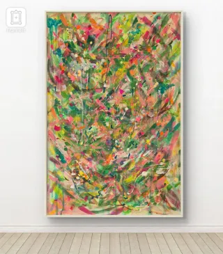 Quadro astratto verde e rosa