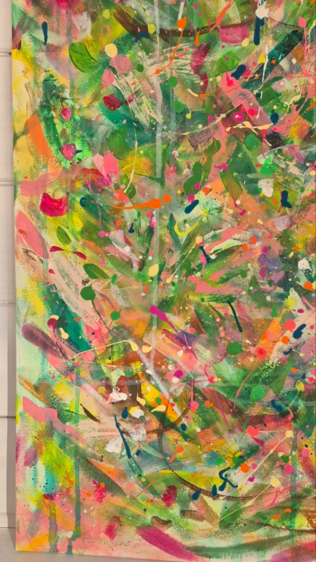 Quadro astratto verde e rosa