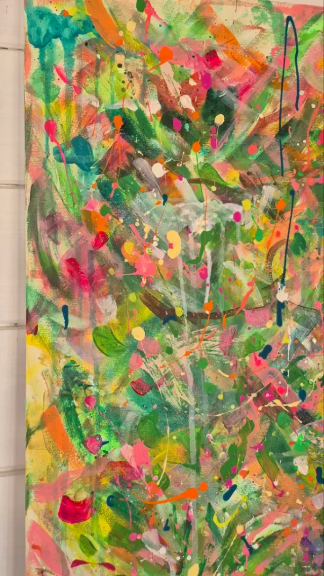 Quadro astratto verde e rosa