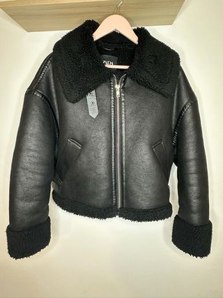 Chaqueta Zara Piel Borrego Negra