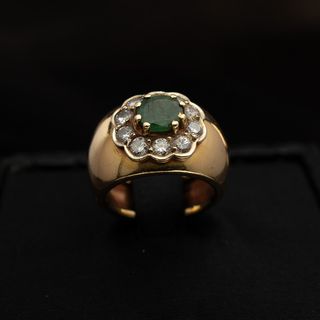 Anillo ancho con esmeralda y brillantes ORO