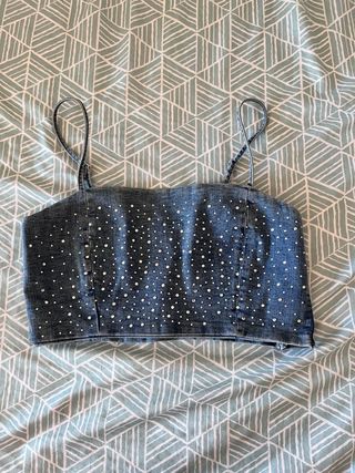 Top vaquero oscuro con lentejuelas