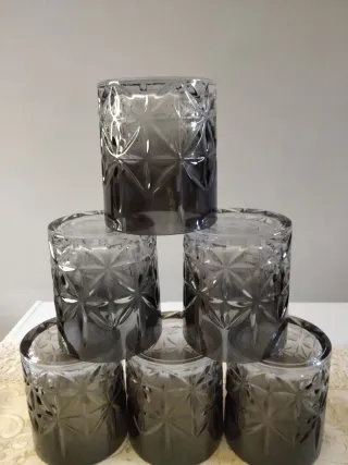 Set 6 Bicchieri Vetro Grigio Trasparente