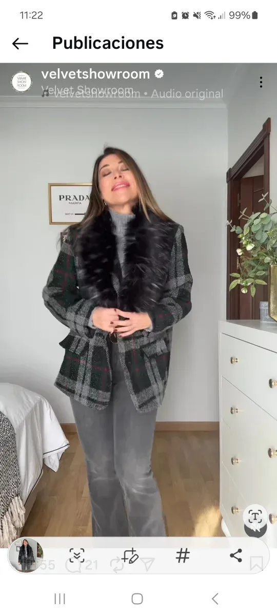 Chaqueta cuadros cuello piel