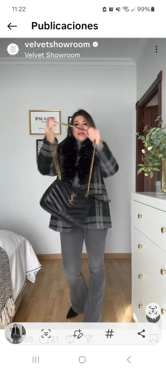 Chaqueta cuadros cuello piel