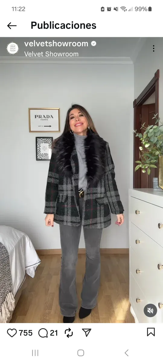 Chaqueta cuadros cuello piel