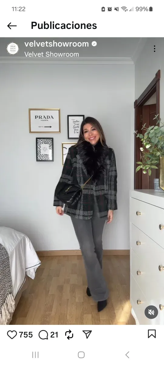 Chaqueta cuadros cuello piel