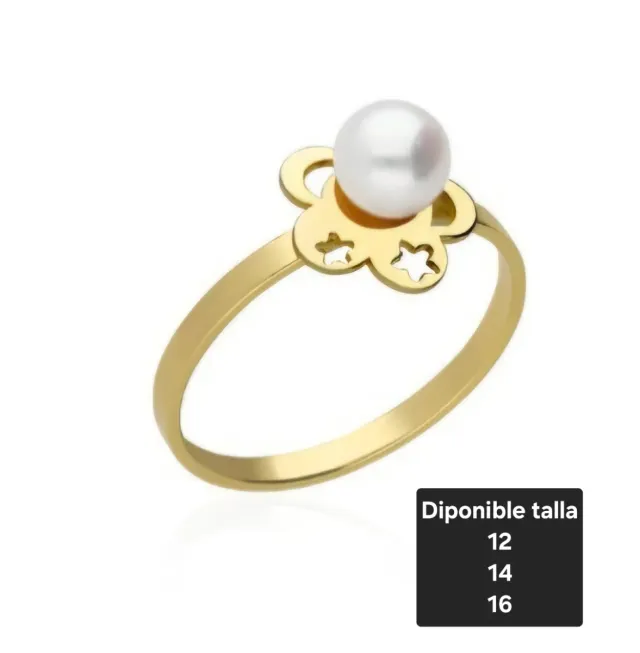 Conjunto Anillo y Pendientes Niña Perla plata ley