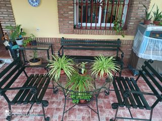 Conjunto forja mesa, banco y 2 sillones