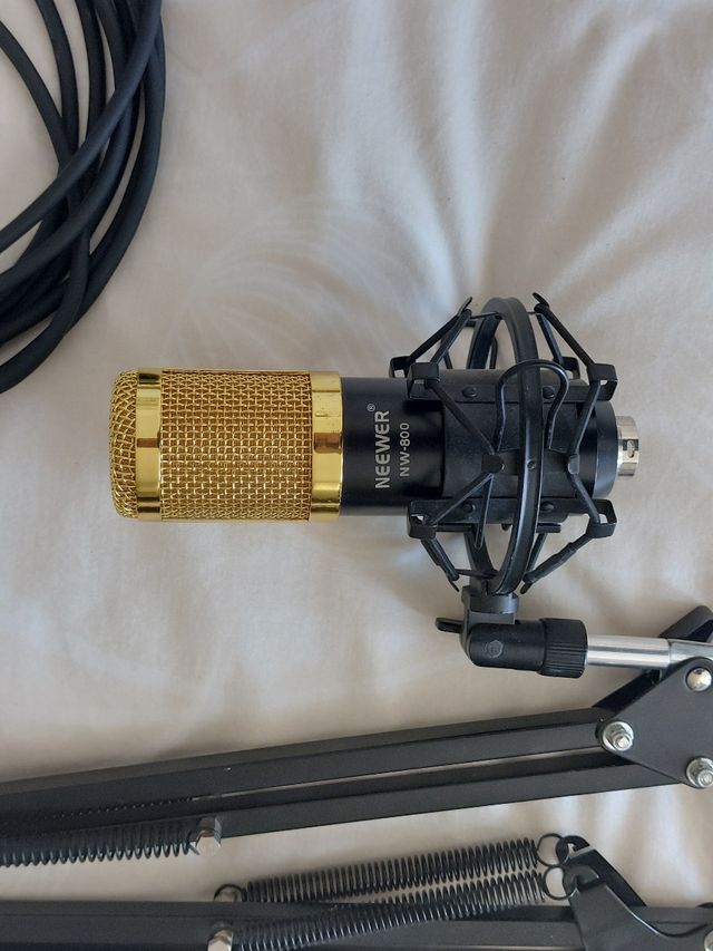 Micrófono y Soporte Negro/Dorado