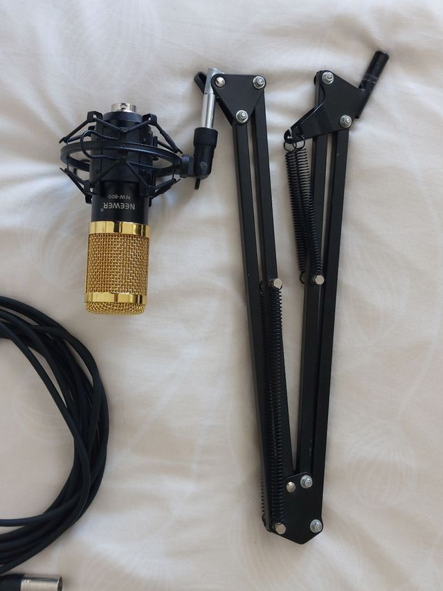 Micrófono y Soporte Negro/Dorado