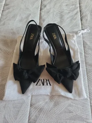 Zapatos Zara Negros Tacon Moño