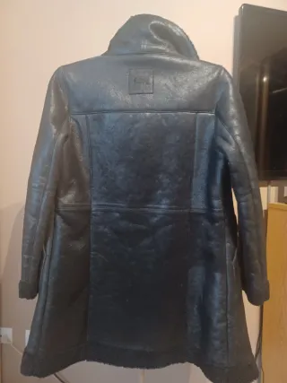 Abrigo de piel auténtica mujer negro