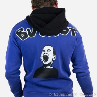 Felpa Butnot Zip Cappuccio Blu Maxi Stampa Grafica