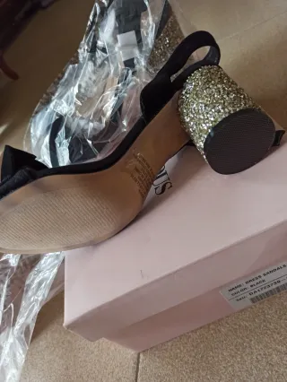 Sandalias negras tacón brillante Talla 37.5