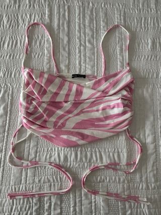 Top Bershka rosa y blanco Talla S