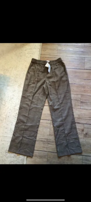 Pantalón Mango Cuadros Marrón y Gris