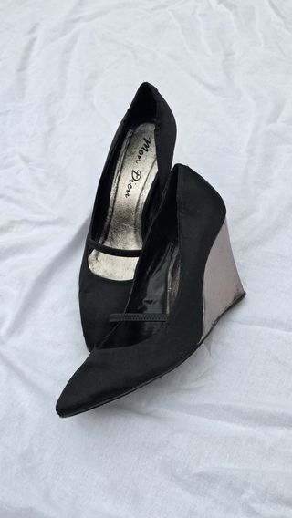 Scarpe Mon Dieu raso nero zeppa argento