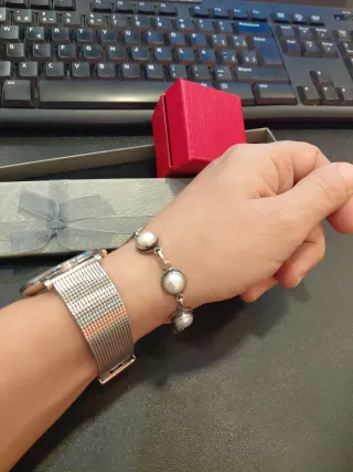 Pulsera plata con perlas cultivadas