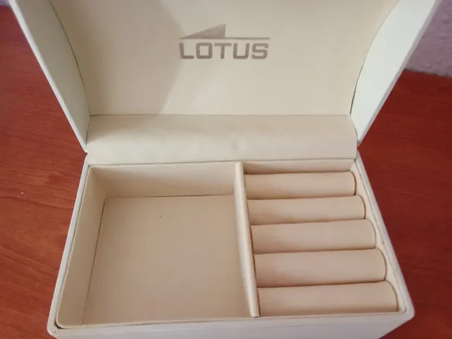 Scatola per orologio Lotus beige. 13,5 cm di lunghezza × 8,5