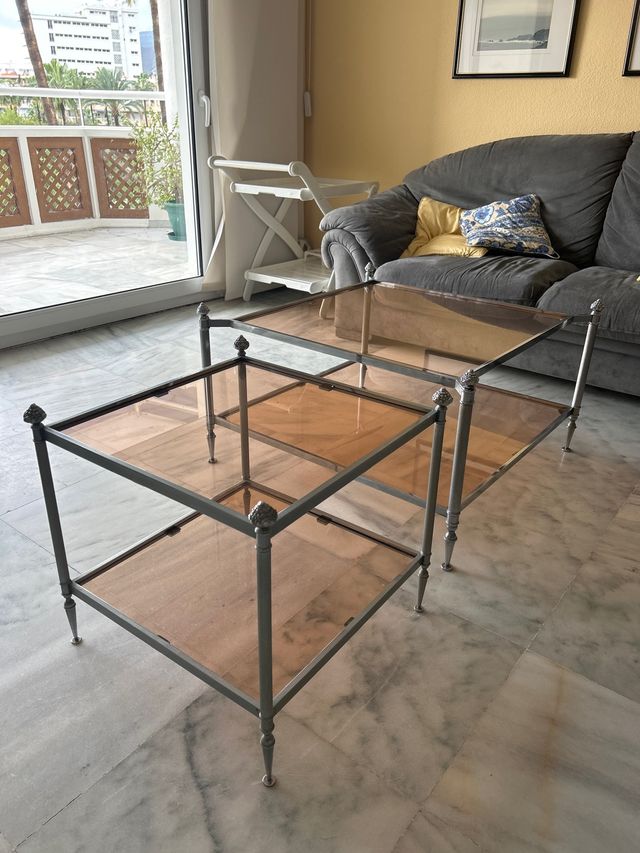 Juego de mesas vintage de cristal