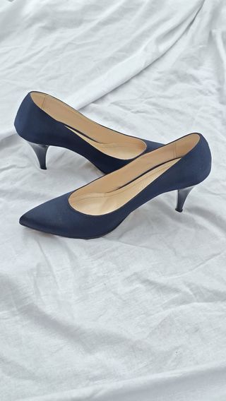 Décolleté raso blu tacco 8 cm