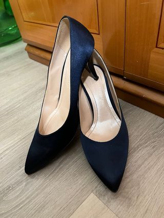 Décolleté raso blu tacco 8 cm