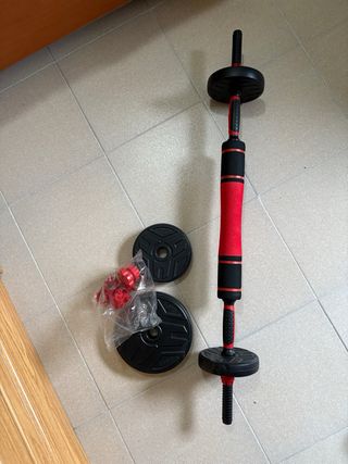 Pesas multifuncionales con discos y barras