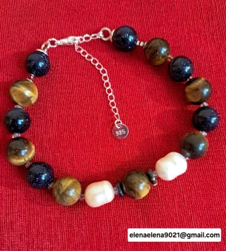Pulsera de piedras naturales ojo de tigre, y perla