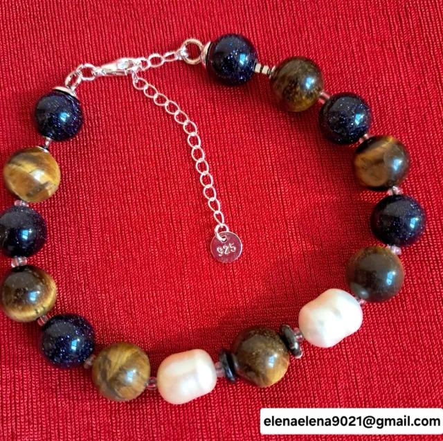 Pulsera de piedras naturales ojo de tigre, y perla