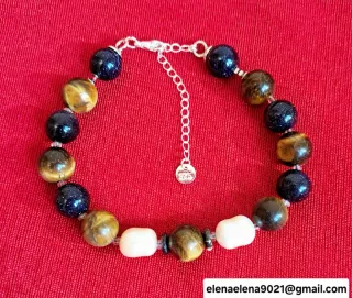 Pulsera de piedras naturales ojo de tigre, y perla