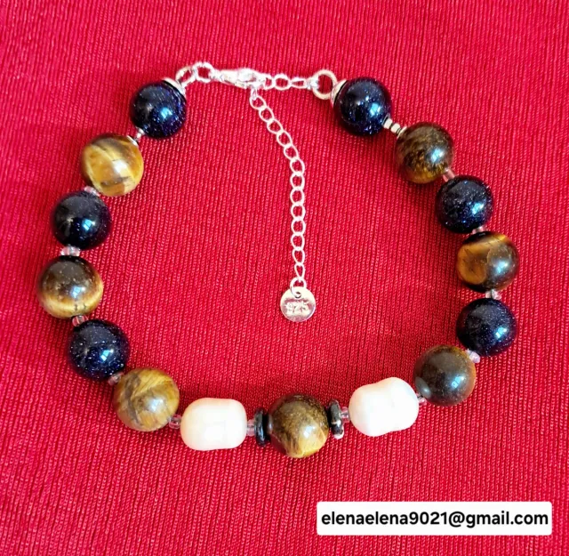 Pulsera de piedras naturales ojo de tigre, y perla