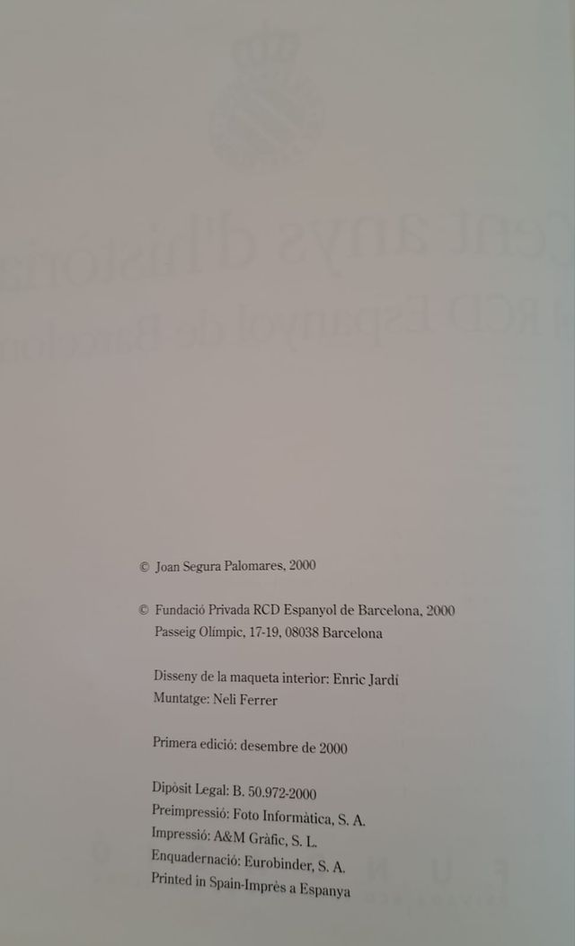 CENT ANYS D'HISTÒRIA DEL RCD ESPANYOL DE BCNA