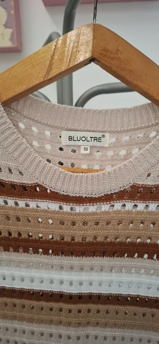 Vestito lungo uncinetto beige e marrone