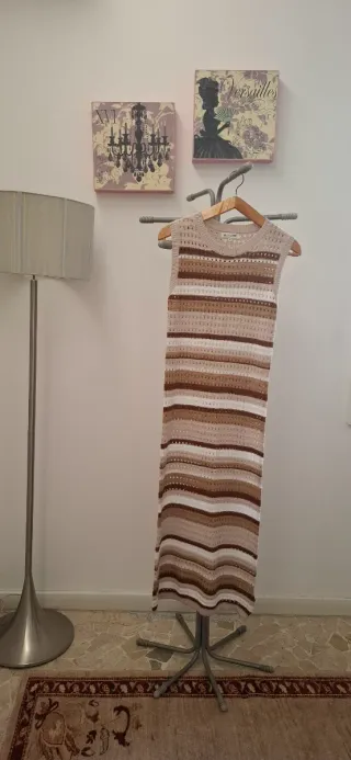 Vestito lungo uncinetto beige e marrone