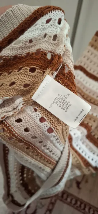 Vestito lungo uncinetto beige e marrone