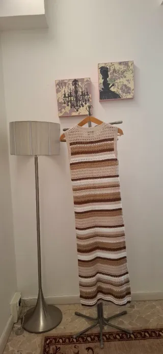 Vestito lungo uncinetto beige e marrone