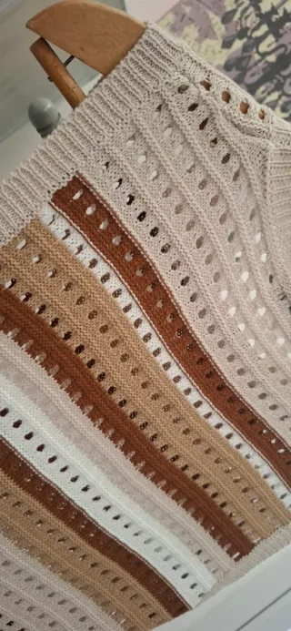 Vestito lungo uncinetto beige e marrone