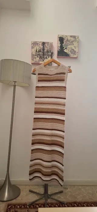 Vestito lungo uncinetto beige e marrone