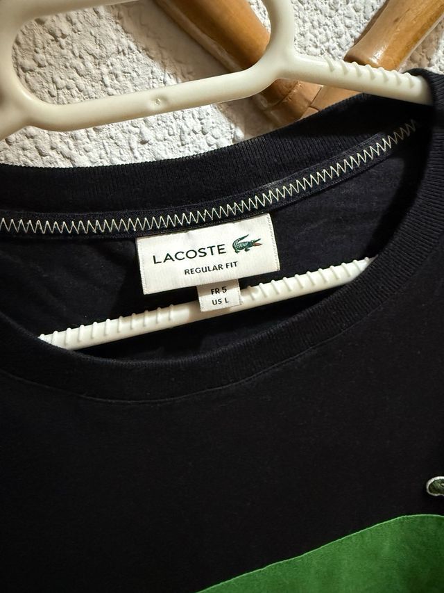 Camiseta Lacoste Rayas Verde y Negra
