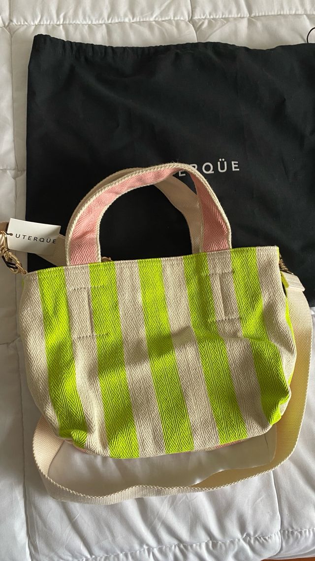 Bolso Uterqüe rayas verde y rosa. sin usar