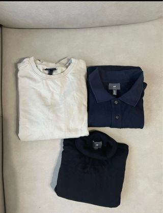 Set de 3; jersey beige H&M, suéter estilo polo H&M