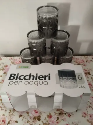Set 6 Bicchieri Vetro Grigio Trasparente