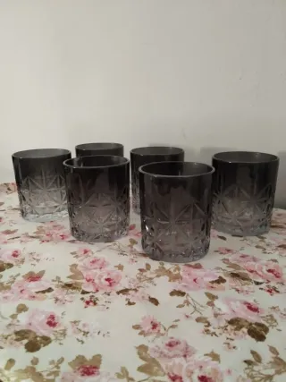 Set 6 Bicchieri Vetro Grigio Trasparente