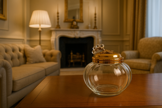 Bomboniera in Cristallo con Coperchio Dorato a Grappolo d'Uva